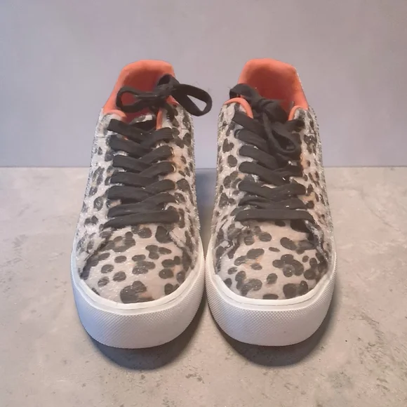 Qupid Leopard Print Platform Sneakers with Orange Lining - Picture 2 of 5
